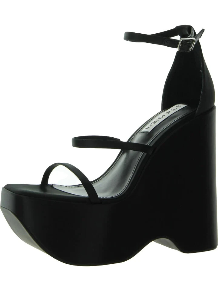 STEVE MADDEN VARIA SATIN PLATFORM SANDALS Black Size 7.5 NEW