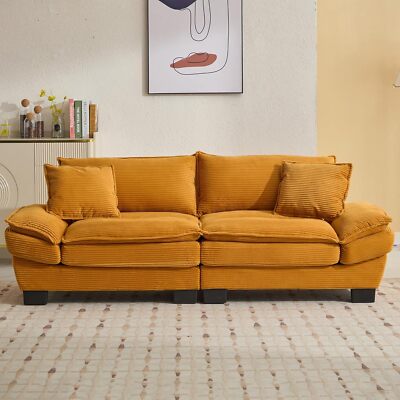 84'' Deep Seat Corduroy Couch Modern Comfy Upholstered 2 Seater Sofa with Pillows