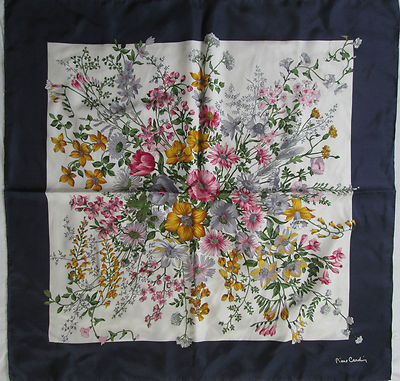 Foulard Carré 100% Soie PIERRE CARDIN Vintage Bleu - Jamais Porté, Neuf Sans étiquette