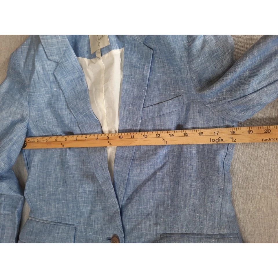 Joie Womens 4 Lightweight Sport Blazer Coat Single Breasted 1 Button Linen Blue - Изображение 4 из 4