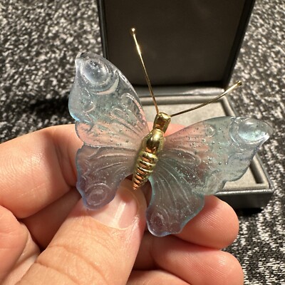 Daum France ドームフランス クリスタル パピオン 蝶 置物 Daum Pate De Verre France Butterfly Pin Brooch Stick Hat | eBay