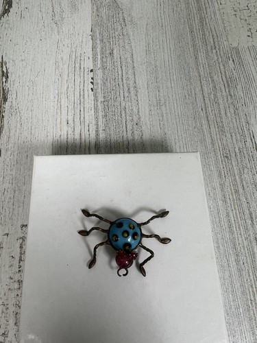 VERY RARE SIGNED JOHN KIRSLIS VTG FANTASY INSECT LADYBUG GLASS RHINESTONE BROOCH - Picture 2 of 10