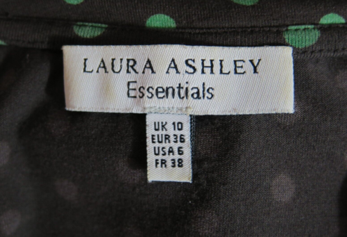 Laura Ashley Essentials Faux Wrap Dress Size 10 Brown Green Polka Dot 3/4 Sleeve - Picture 13 of 15