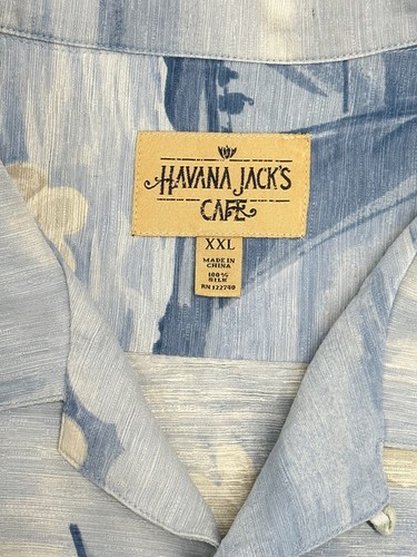 Camisa de campamento Havanna Jacks azul floral 100 % seda manga corta café talla 2XL - Imagen 4 de 8