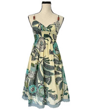 Anthropologie Floral Thin Strap V Neck Knee Length Dress Small