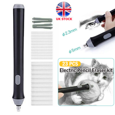Elektrischer Bleistift Radierer Kit Highlights Skizze Zeichnung + 20 Stck. Gummiminen Set UK