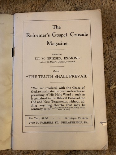 The Reformers Gospel Crusade Magazine, Volume 1 Number 1, 1921, Eli Eriksen - Picture 3 of 12