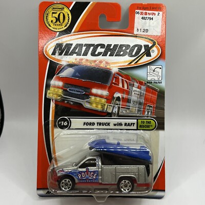 Matchbox 2002 Ford Truck with Raft to the Rescue #16 Silver Police Diecast (45)