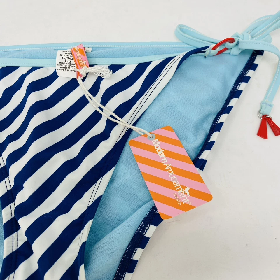 Nuevo con etiquetas Pantalones de bikini modernos de diversión azul marino a rayas talla L Foto 3 de 4