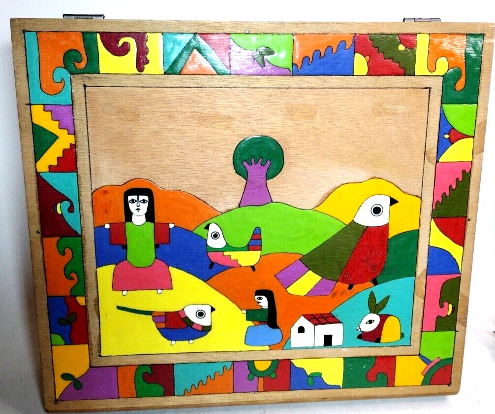 Vintage Handmade Latin America Folk Art Wood/Tile Mosaic Hinged Box El Salvador Vintage Handmade Latin America Folk Art Wood/Tile Mosaic Hinged Box El Salvador