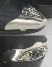 Set of Western Cowboy Boot Tip and Heel Guard - Silver Plated, Black & Onyx