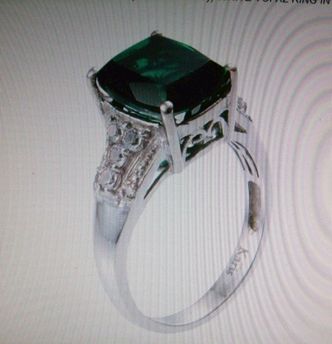 KARIS DESIGNER EMERALD QUARTZ & WHITE TOPAZ RING SIZE O PLAT/BOND NEW BOXED - Picture 5 of 5