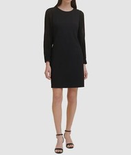 Tommy Hilfiger Women's Black Crewneck Pleated Sleeve Dress Size 2