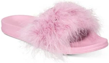 New Womens INC International Concepts Faux-Marabou Slide Slippers Pink 11 - 12