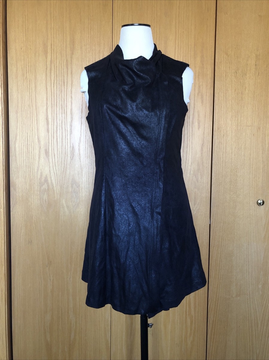 CALVIN KLEIN Faux Suede Leather Shimmer zip sleeveless mini sheath dress S  $119
