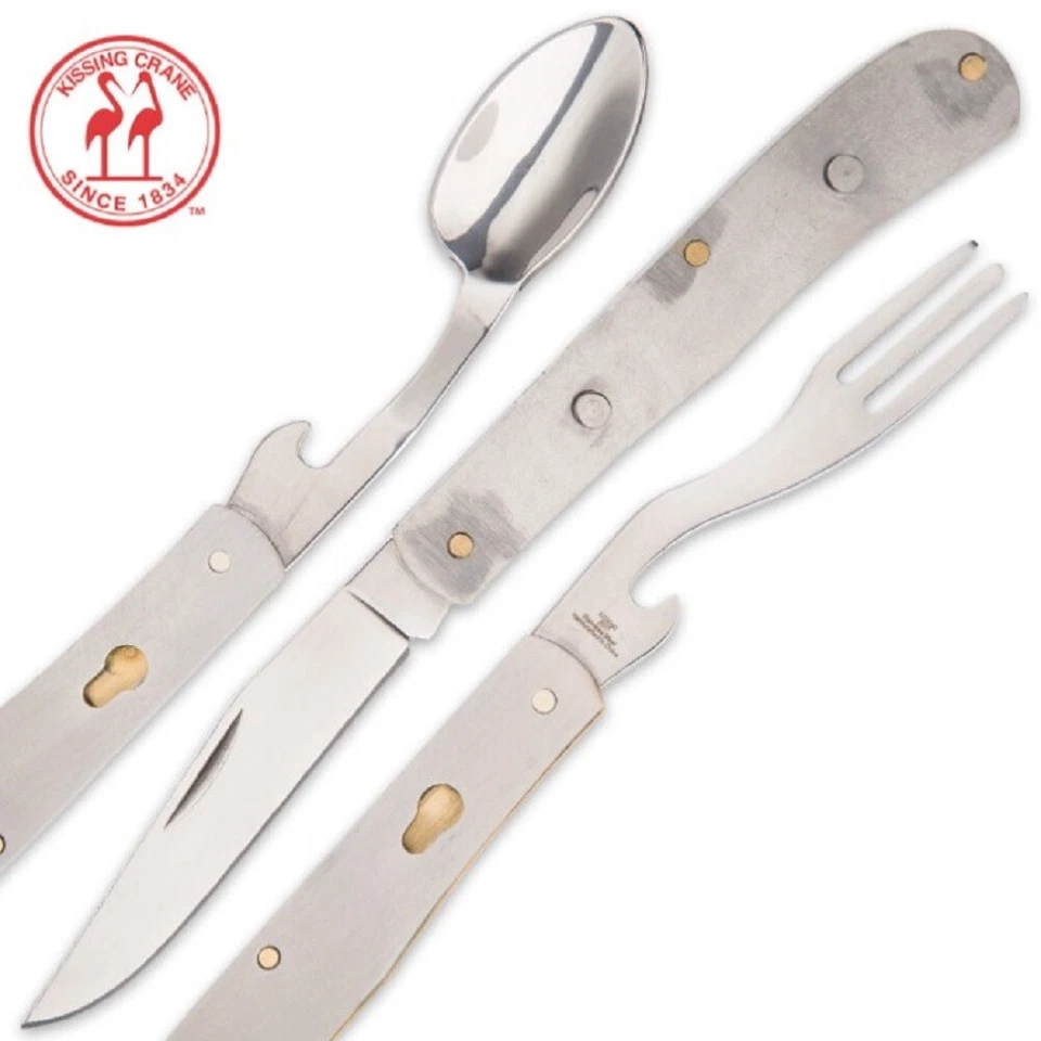 Kissing Crane Burnt Bone Hobo Pocket Knife Camp Dining Set Tool Spoon Fork NEW - Image 3 of 3