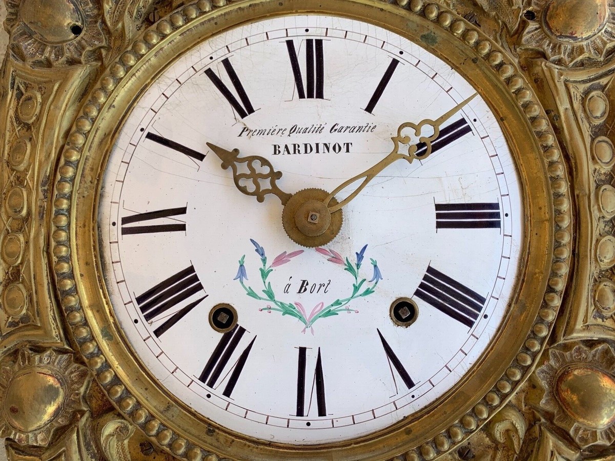 Ancien grand mouvement d'horloge comtoise fronton laiton superbe - Main Image