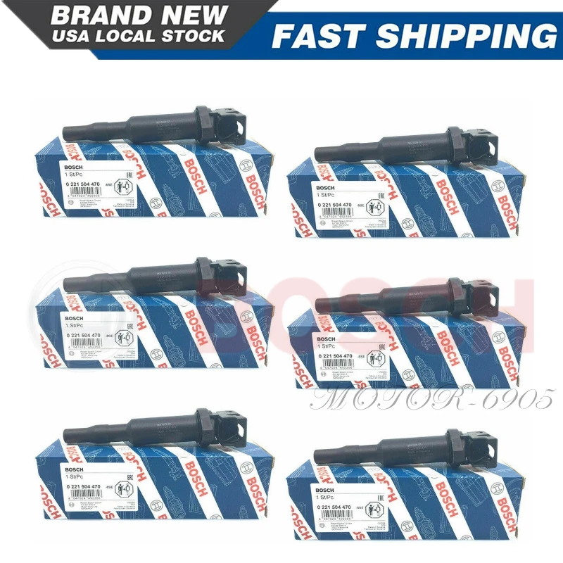 6 bobinas de encendido OEM para BOSCH 0221504470 +6 kit de bujías 12122158253 para BMW Foto 3 de 4