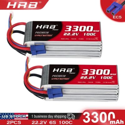 2pcs HRB 6S 22.2V 3300mAh LiPo Battery EC5 for RC Helicopter Airplane Truck Boat