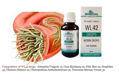 Wheezal Homeopathic WL-42 Worms Drop (30ml) , 100% Natural Safe Formula