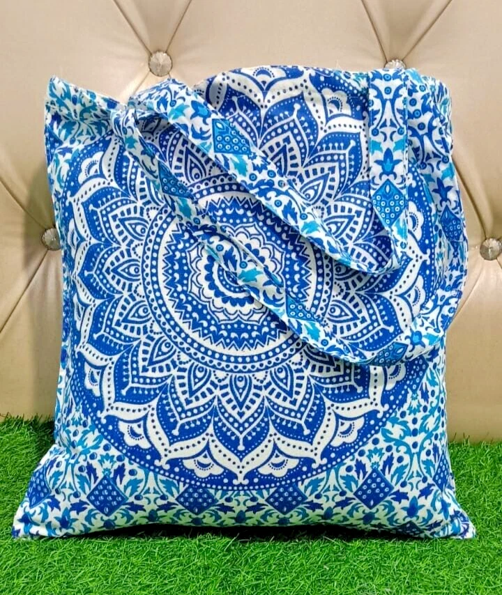 Bolso de hombro azul mandala de algodón indio para mujer Bolso hecho a mano Jhola Bolso Cartera Foto 2 de 4