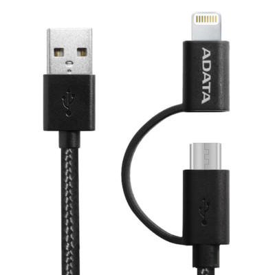 ADATA 3-in-1 Micro USB/USB-C Durable Braided Cable - 100cm Black