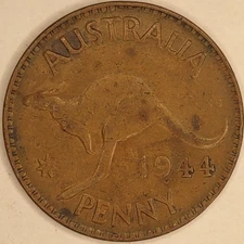 1944 Australia Australian One 1 Penny Coin King George VI