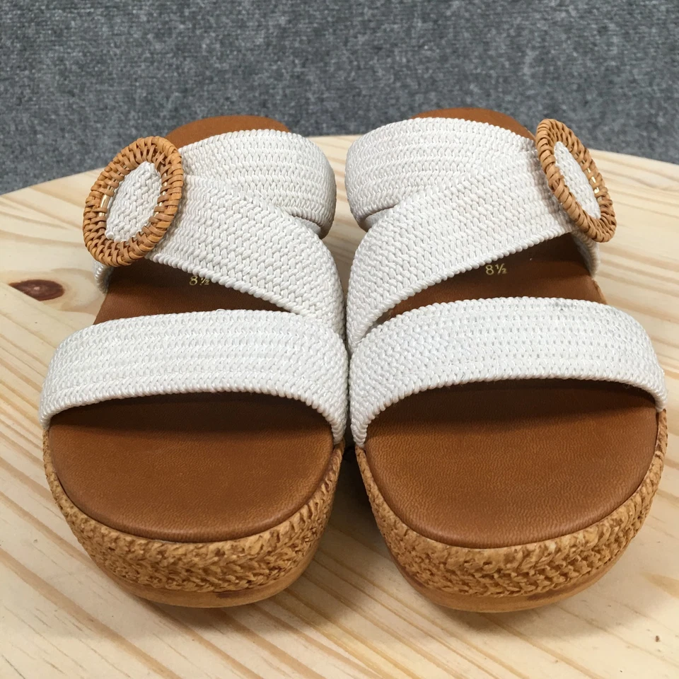 Sandalias Italianas Zapateras Mujer 8.5 Grania Sin Cordones Cuña Deslizable Blanco Marrón Foto 4 de 4