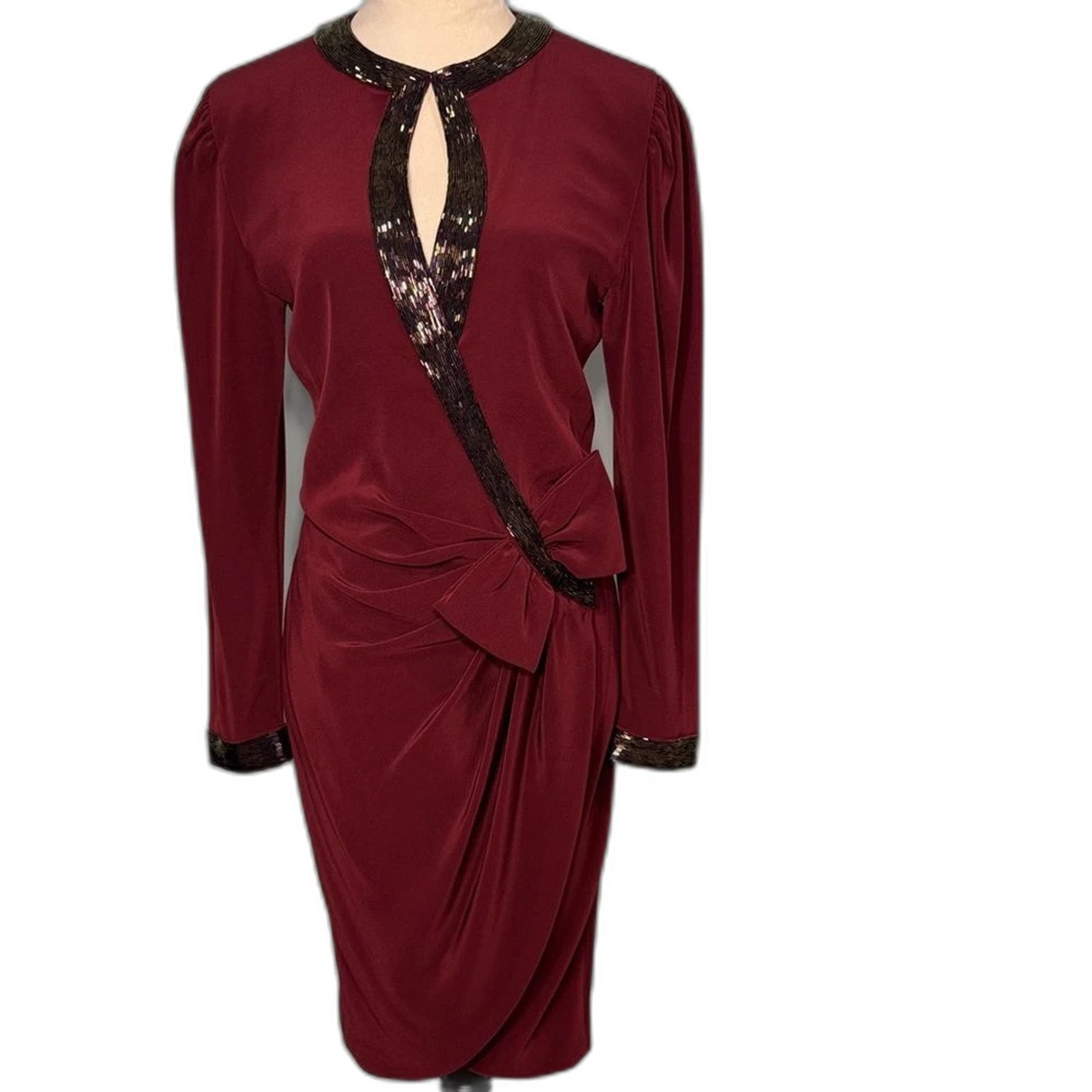 della long sleeve mini dress burgundy Bijou | Burgundy Square-Neck Lace Long-Sleeve Mini Dress main image 0