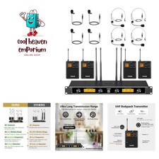 UHF Wireless Microphones System with Bodypack Transmitter, Headset/Lavalier L...