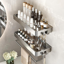 Stainless Steel Wall Mounted Bathroom Shelves - 2-Tier Floating Shelf with Remov