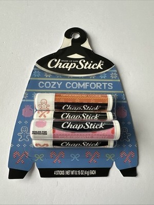 Chapstick Cozy Comforts 4 Pack Lip Balm Care NEW Gingerbread Candy Cane