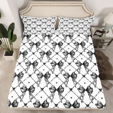 Bow Fitted Sheet Full Size Girls Bow Bed Sheet Set for Boys Teens Decor Cute ...