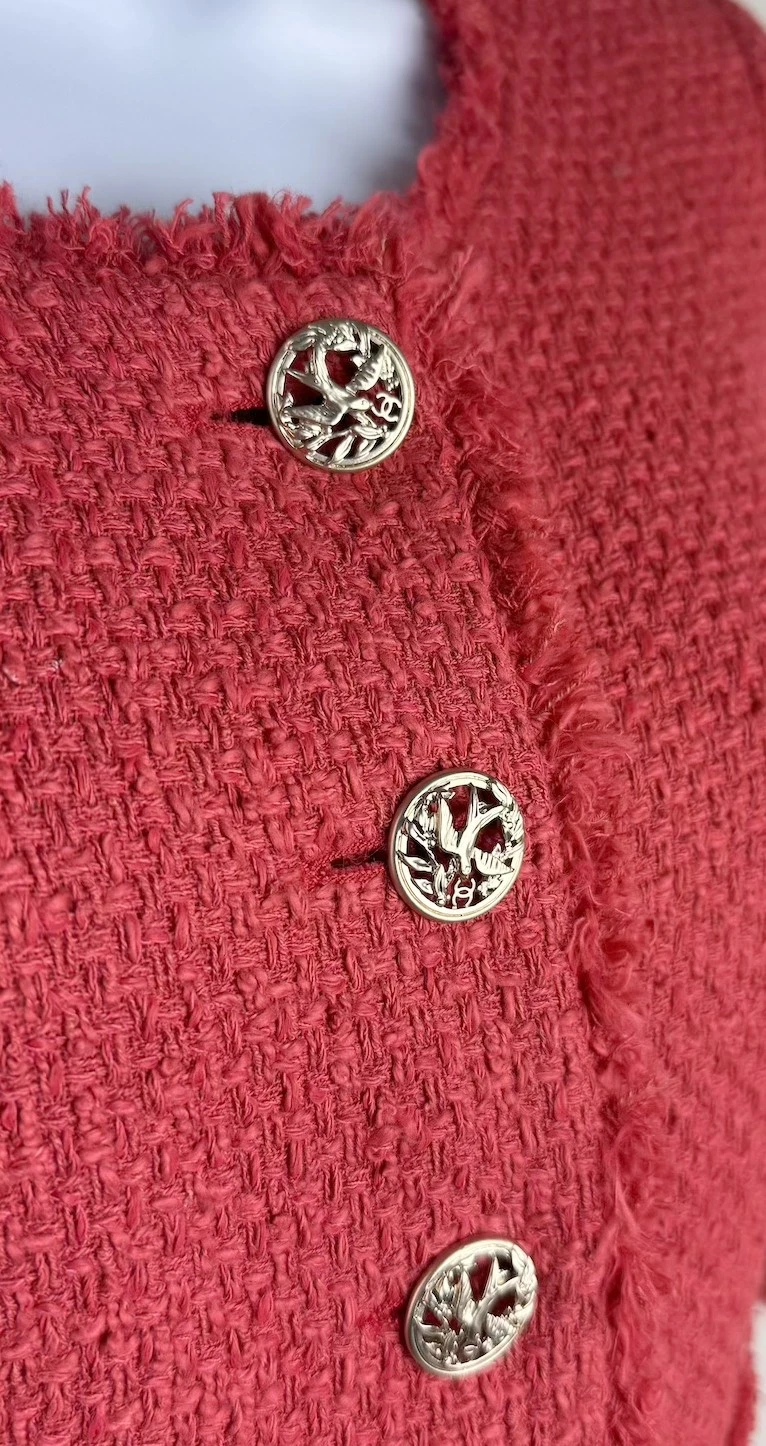 Tuta donna Chanel rossa tessuto cesto due pezzi giacca e gonna taglia 38 40