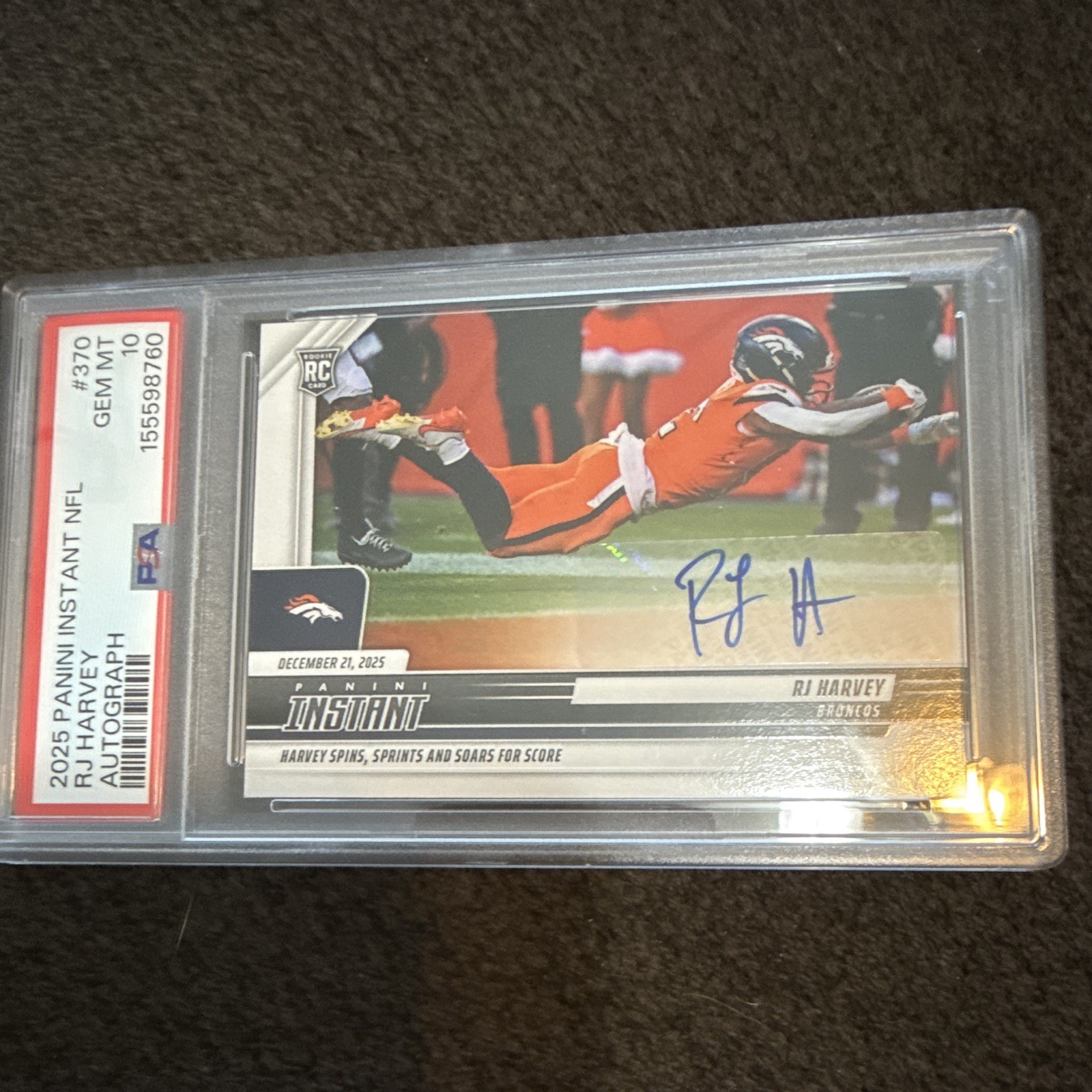 RJ Harvey Panini Instant NFL #370 Autograph