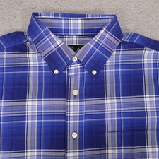 Jos A Bank Dress Shirt Mens Large Blue Plaid Button Up Long Sleeve