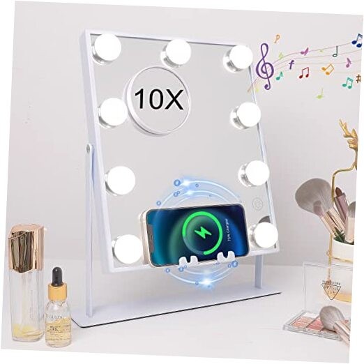 Bluetooth Vanity Mirror with LED Lights 12x10 Inches Wireless Speaker White