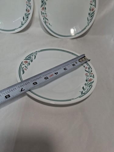 Vtg Corelle Bread Dessert Plates, Rosemarie, Green Trim, Set of 3, 6.75" - Picture 5 of 6