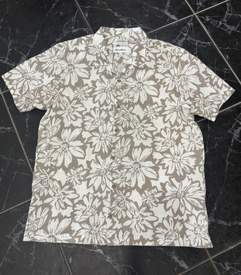 Threadbare Men s XL Beige/White Floral Hawaiian Tropical S/S Woven Button-Up