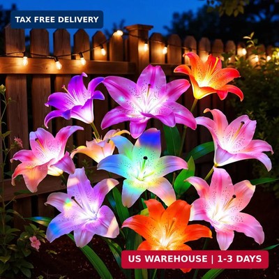 LETMY Solar Garden Lights, 4 Pack Solar Flower Lights with 6 Head Bigger Lily Li