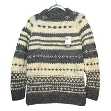 Vintage 80s 90s Fair Isle Wool Sweater Nordic Chunky Knit Gray Medium Deadstock