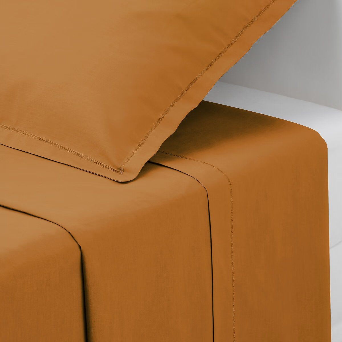 Drap plat jaune cumin 240x290cm en coton supérieur pour grand lit deux personnes