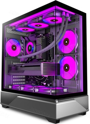 ATX PC-Gehäuse mit 6 ARGB PWM-Lüftern und Panorama-Glas schwarz