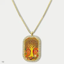 New Colorful Tree of Life Pendant Necklace Chain Graphic Dog Tag Chain Gift Desi