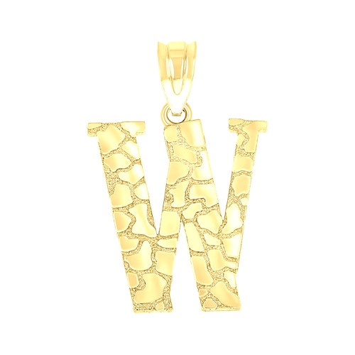 10kt Yellow Gold Unisex Nugget Initial W Charm Pendant - Bild 1 von 3