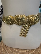 Vintage Designer Chunky Gold Metal Link Animal Head Belt Amazing   