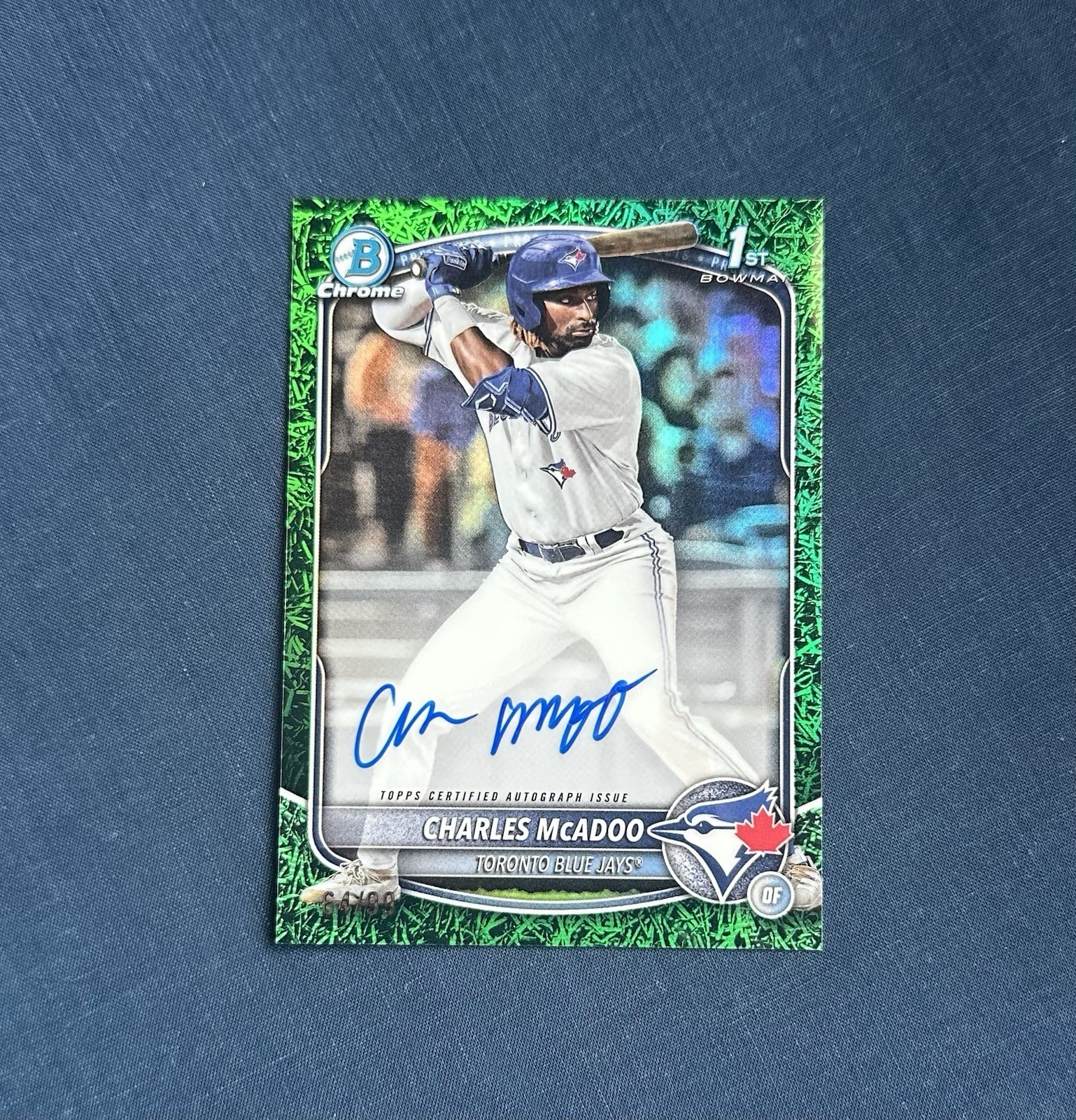 2025 Bowman Chrome Charles McAdoo Green Grass Refractor /99 1st Bowman Auto