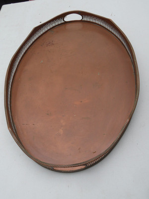 Großes Vintage verkupfertes ovales Getränke Butlers Galerie Serviertablett 60 cm lang