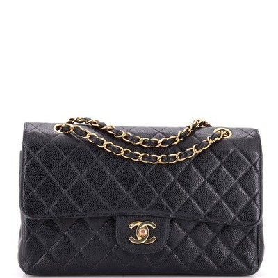 Chanel Vintage Classic Double Flap Bag Quilted Caviar Medium