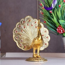 Peacock Metal Bird Statue Figurine Table Decor Idol